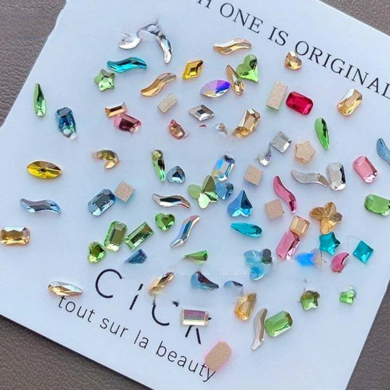 Lot de 300/100 mini strass pour nail art, cristal acrylique, diamants à dos plat, forme mixte, scintillants, accessoires de manucure de luxe pour ongles