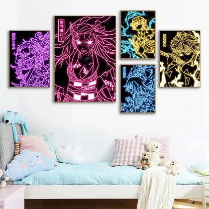 Neon Style Poster Canvas Painting  Japan Anime Cartoon Figure Wall Art Picture For Living Room Home Decor Unframed