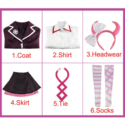 Danganronpa Utsugi Kotoko Cosplay Costume Anime Cosplay Perruque Rose Vêtements Y Compris Chaussettes Chemise Cravate Coiffe De Démon