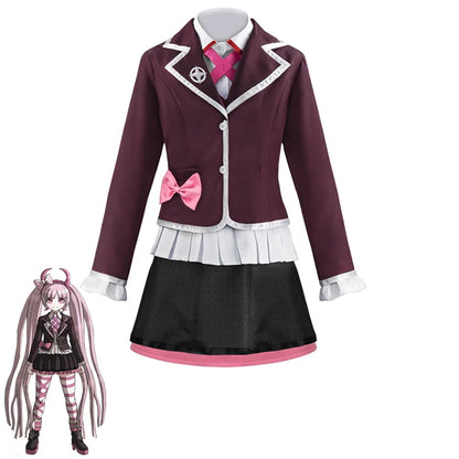 Danganronpa Utsugi Kotoko Cosplay Costume Anime Cosplay Perruque Rose Vêtements Y Compris Chaussettes Chemise Cravate Coiffe De Démon