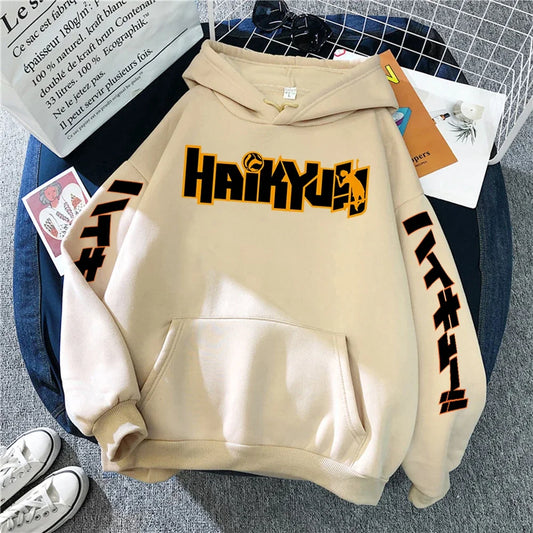 Sweat à capuche imprimé manga Haikyuu pour homme, nouvelle mode, style hip-hop, polaire, col ras du cou, vêtements mignons