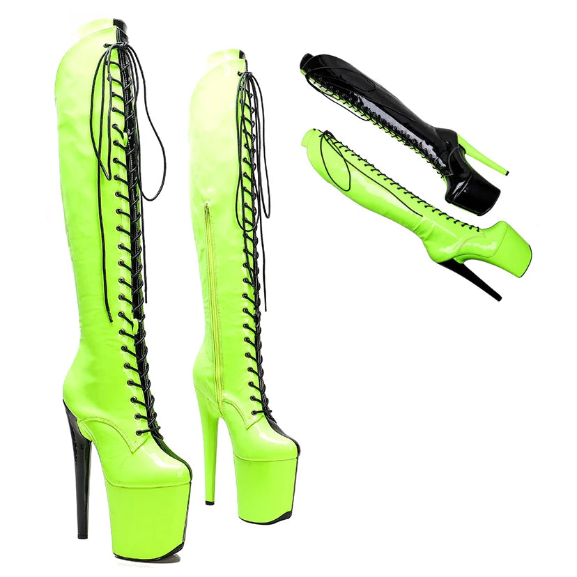 Leecabe 20CM/8 zoll Zwei farbe patent ober mode dame High Heel plattform Pole Dance stiefel