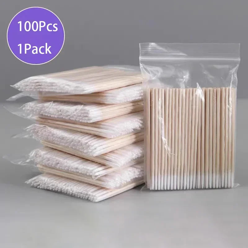 Lot de 100 à 500 cotons-tiges en bois pour nettoyer les ongles, bâtonnets de coton-tige en bois pour manucure, correcteur de détails, dissolvant de vernis à ongles, outil d'art