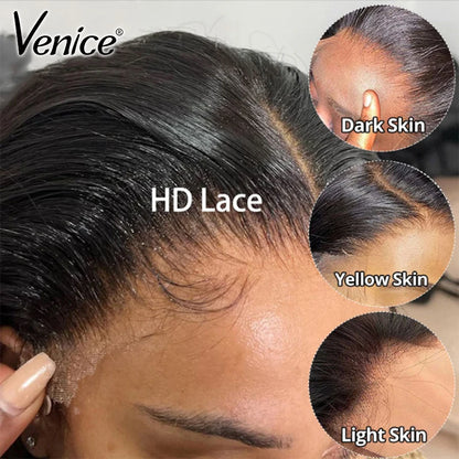 Venice Real HD Lace Perücke 13x4 Glattes Echthaar Perücken 5x5 6x6 7x7 HD Lace Frontal Perücke Vorgezupft Gebleichte Knoten mit Babyhaar