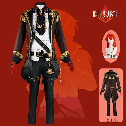 Genshin Impact Diluke Cosplay Costume Uniforme Perruque Anime Halloween Costumes de Haute Qualité pour Hommes Jeu Diluc