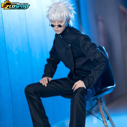 Gojo Satoru Cosplay Uniforme Jujutsu Kaisen Gojo Satoru Cosplay Costume Uniforme de Lycée Perruque Costume Halloween Costumes pour Hommes