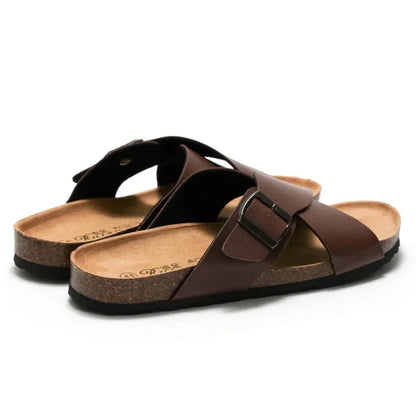 CEVABULE Herren-Sandalen mit gekreuzten Riemen und Kork-Sandalen, Strand, lässig, mit Kippfunktion, Herrenschuhe, Braun, KWN