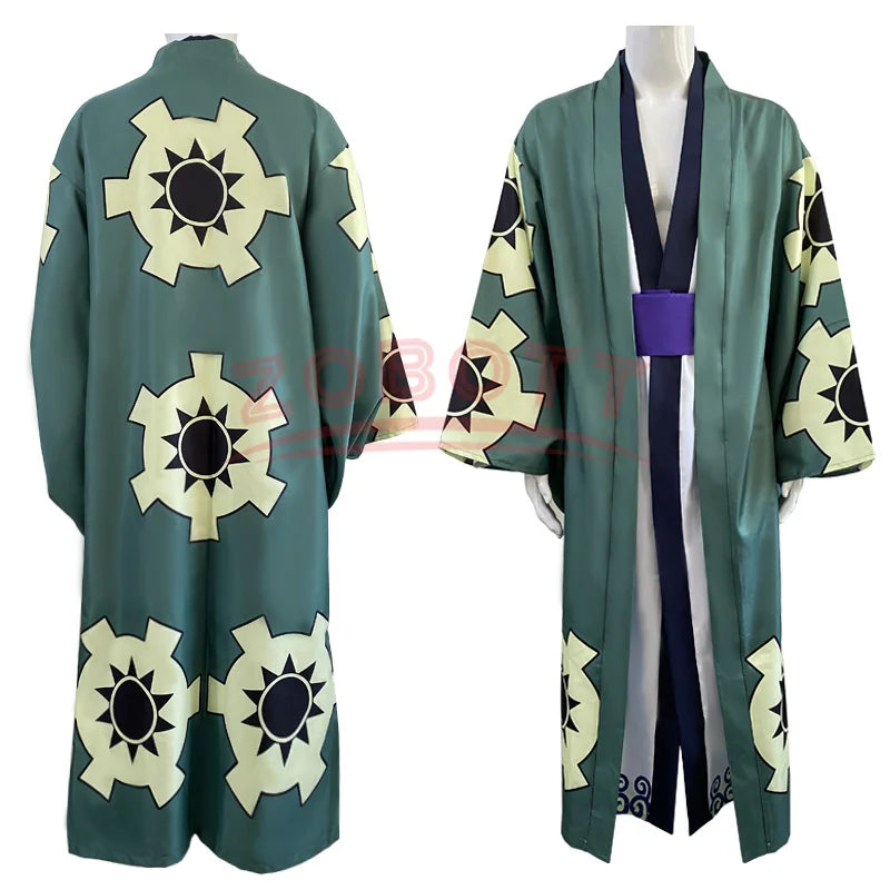 Cosplay Anime One Piece Wano Country Roronoa Zoro Cosplay Kostüm Grüner Kimono Outfit Halloween Karneval Party Kostüm Umhang