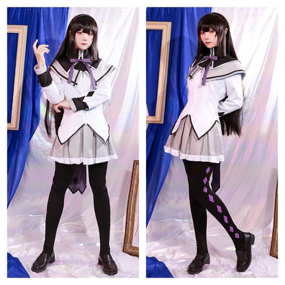 Akemi Homura Cosplay Rock Anime Magical Girl Puella Magi Cosplay Kostüm Kampfuniform Strümpfe Akemi Homura Outfits