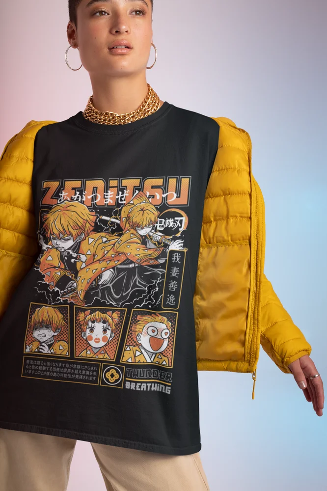 Agatsuma Zenitsu T-Shirt Dämonentöter Kimetsu No Yaiba Film Halloween-Shirt