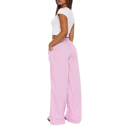 Pantalon décontracté à rayures Y2K pour femme avec cordon de serrage, taille élastique, pantalon long ample et droit avec poches, streetwear avec poche