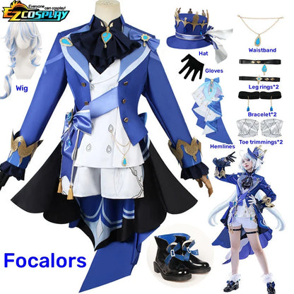 Costume de Cosplay Focalors Genshin Impact Costume de Cosplay Focalors Hydro Archon Costume de Cosplay Focalors et perruque de Cosplay