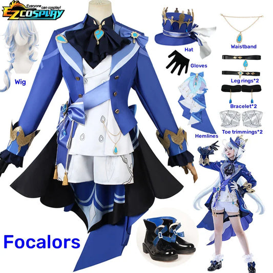 Focalors Cosplay-Kostüm Genshin Impact Focalors Cosplay-Kostüm Hydro Archon Focalors Cosplay-Kostüm und Cosplay-Perücke