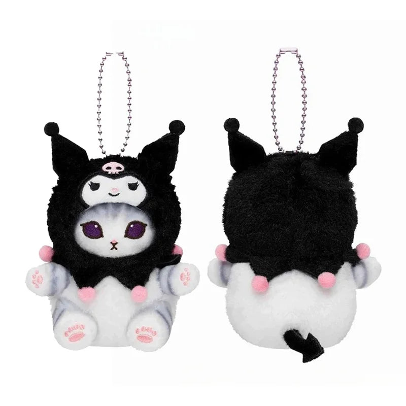 12CM Kawaii Mofusand Cross-Dressing Sanrio Hello Kitty Kuromi Hanyodon Plüsch-Schlüsselanhänger Anime Plüschpuppe Rucksack-Anhänger