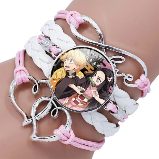 Anime Demon Slayer Geflochtenes Armband Cosplay Prop Kamado Tanjirou Nezuko Figur Paar Armbänder Juwelen Geschenke für Kinder Jungen Mädchen