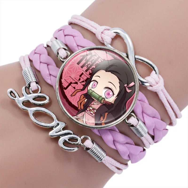 Anime Demon Slayer Geflochtenes Armband Cosplay Prop Kamado Tanjirou Nezuko Figur Paar Armbänder Juwelen Geschenke für Kinder Jungen Mädchen