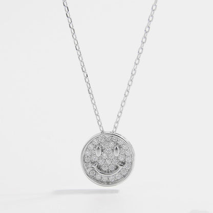 925 Sterling Silber Zirkon Smiley Gesicht Halskette