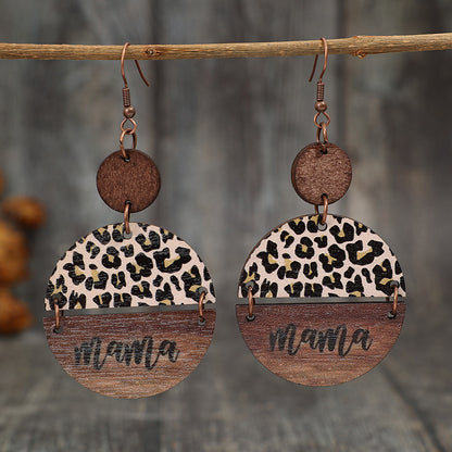 Boucles d'oreilles rondes en bois motif léopard