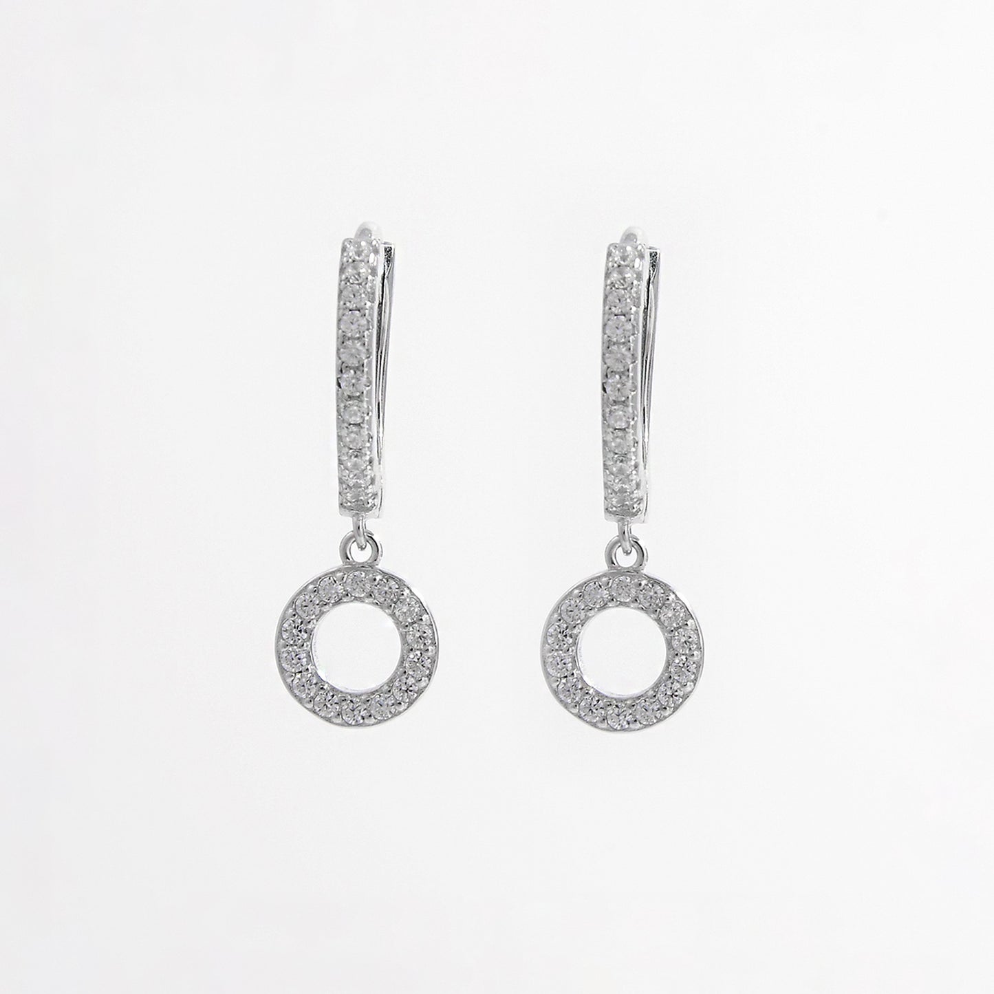 Boucles d'oreilles créoles pendantes en argent sterling 925 avec zircons incrustés