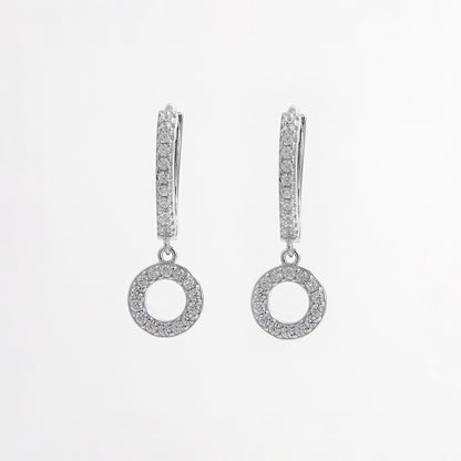 Boucles d'oreilles créoles pendantes en argent sterling 925 avec zircons incrustés