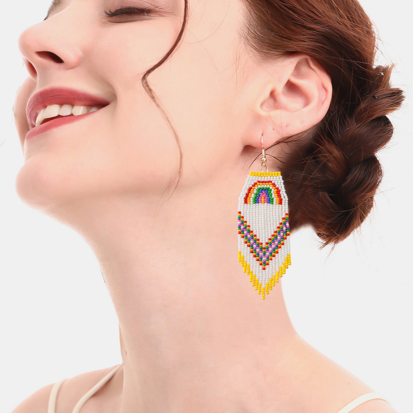 Boucles d'oreilles pendantes en perles de riz arc-en-ciel