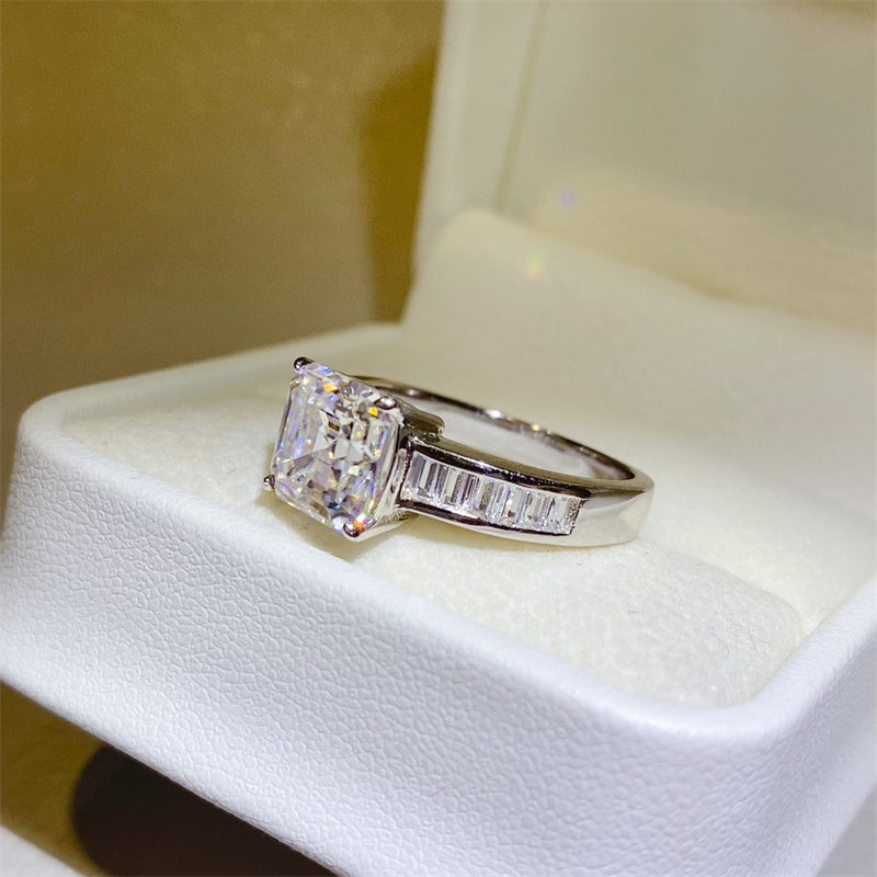 Bague carrée en argent sterling 925 avec moissanite de 3 carats