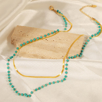 Turquoise Titanium Steel Double-Layered Necklace